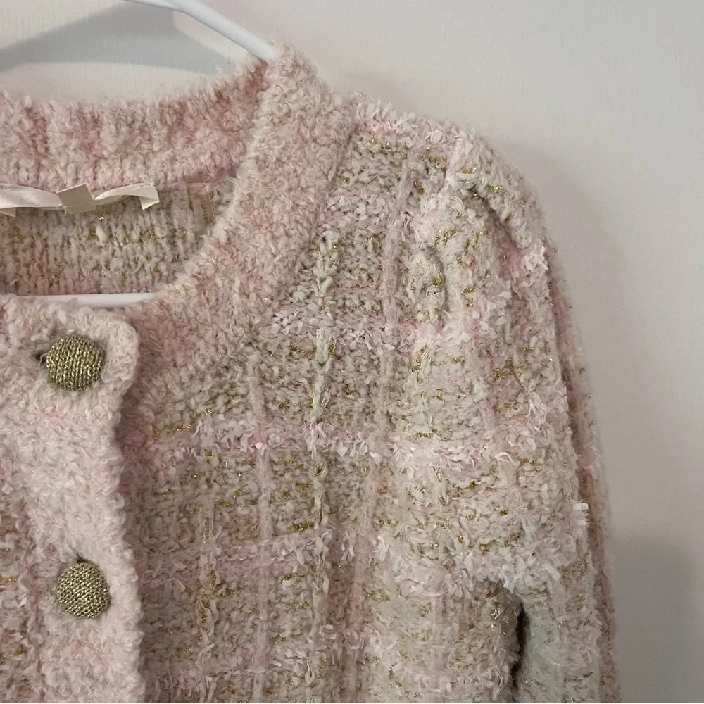 LoveShackFancy Set Saxson Cardigan Sweater & Bibi Skirt Plush Pink Cream Small